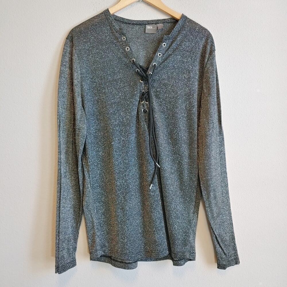 ASOS Shirt Lace-Up Long Sleeves Metallic Detail T-Shirt Sz M